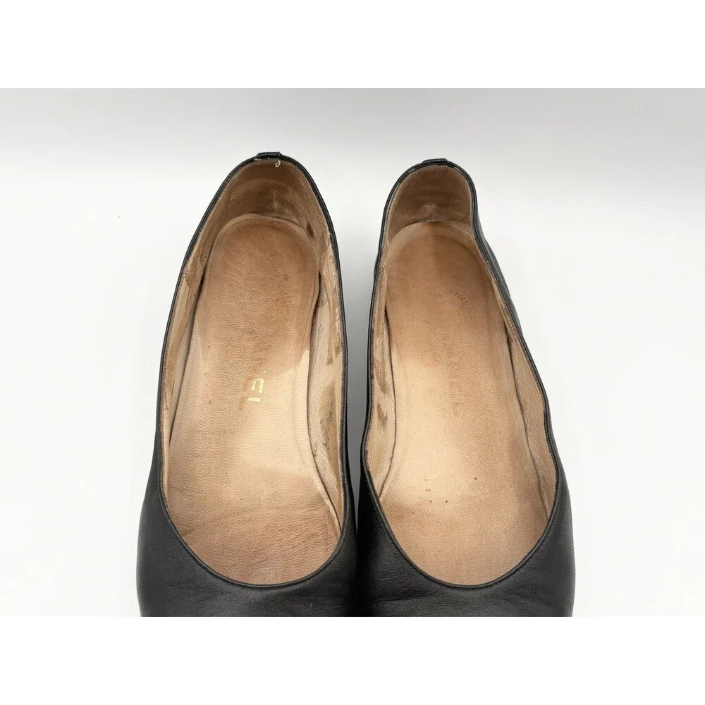 Chanel Black Leather Ballet Flats Gold CC Turnlock Size EU 37